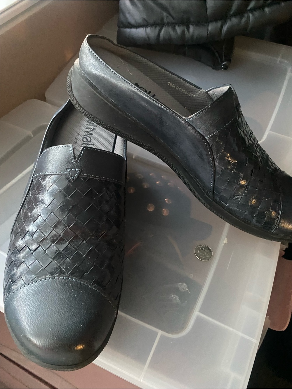 SoftWalk Blue  Woven Leather Cap-Toe Slip-On Mules